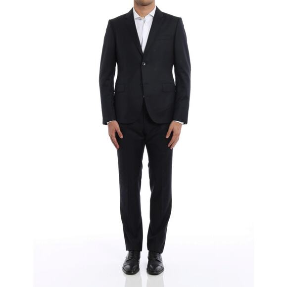 Gucci Mens Monaco Bee Logo Blue Wool 2 Piece Slim Fit Suit Jacket Pants 46 Italy - Picture 2 of 9